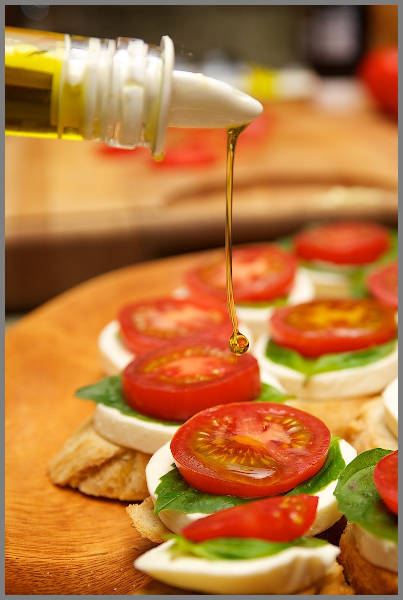 Bruschetta olive oil drip drop bottle