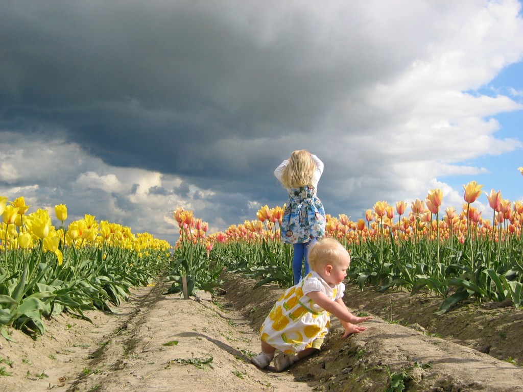 Skagit Valley Tulip Festival Kids Watching Impending Weather RKWeymuller Photography